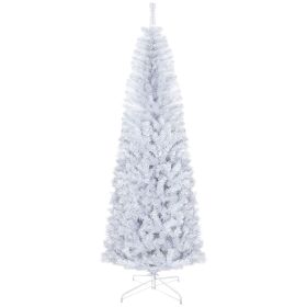 HOMCOM 7 FT Artificial Christmas Tree, Pencil Xmas Tree with Lights, Stand, 818 Tips, Holiday Home Indoor Decoration for Party, White