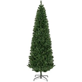 HOMCOM 7 FT Slim Christmas Tree with Lights, Pencil Xmas Tree with Stand, 818 Tips, Holiday Indoor Decoration for Party, Green