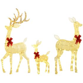 Outsunny 3-Piece Light Up Christmas Deer Family Set Lighted Reindeer Christmas Decoration with Lights for Indoor Outdoor Silver
