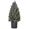 HOMCOM Tabletop Christmas Tree 1.5ft Flocked with Cranberries Pinecones Green White