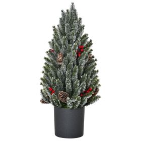 HOMCOM Tabletop Christmas Tree 1.5ft Flocked with Cranberries Pinecones Green White