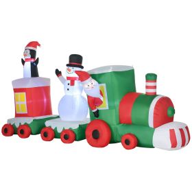 HOMCOM 11' Long Christmas Inflatable Train with LED Lights Santa Claus Snowman Penguin for Holiday Yard Decoration