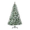 HOMCOM 6ft Artificial Flocked Hinged Christmas Tree, Snow-Dusted Full Fir Xmas Tree with Realistic Branches, 61 Pine Cones & 800 Tips, Green