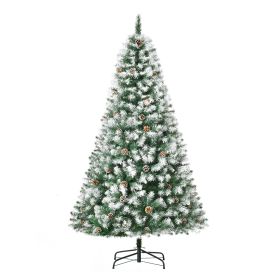 HOMCOM 6ft Artificial Flocked Hinged Christmas Tree, Snow-Dusted Full Fir Xmas Tree with Realistic Branches, 61 Pine Cones & 800 Tips, Green
