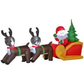 HOMCOM 7' Inflatable LED Lit Christmas Santa & Reindeer, Outdoor Santa Decorations Christmas, Christmas Lawn Ornaments