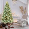 7FT Blue-Green Tint PE/PVC Christmas Tree with 500 Warm White LED Lights – 1845 Tips, Hinged Branch Design, Full Natural Look, Metal Stand