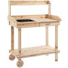 Outsunny Potting Bench Workstation with Wheels Sink Drawer Natural Wood Large Storage