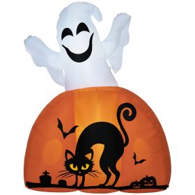 HOMCOM Inflatable Halloween Decor 5ft Ghost with Pumpkin Base Outdoor LED Lights
