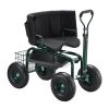 Rolling Garden Cart with Swivel Seat Backrest Toolbox Wheel Extendable Handle