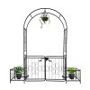 7.2FT Black Metal Garden Arbor with Arched Top Gate and Planter Boxes 16MM Tubing Iron Arch Trellis for Climbing Plants Outdoor Patio Lawn Backyard We
