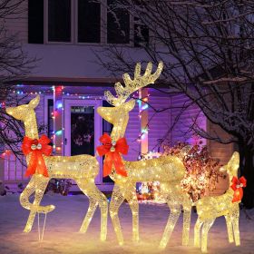 3-Piece Pre-Lit Christmas Reindeer Family Decorations with 440 Warm White LED Lights, Outdoor Holiday Yard DÃ©cor with Stakes & Ropes, Buck 6.1ft