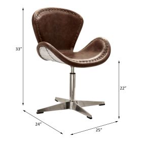 ACME Brancaster Accent Chair (1Pc) in Retro Brown Top Grain Leather & Aluminum 96554