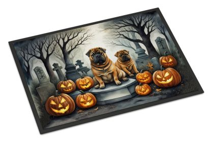 NEW Shar Pei Spooky Halloween Doormat Front Door Mat Indoor Outdoor Rugs for Entryway, Non Slip Washable Low Pile, 18H X 27W