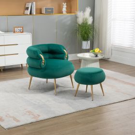 COOLMORE Upholstered Velvet Barrel Accent Chair with Ottoman,Accent Comfy Lounge Arm Chair and Footrest Stool Set