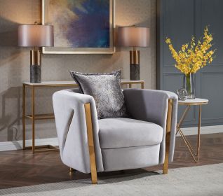 Chanelle Thick Velvet Fabric Upholstered Chair Made With Wood in Gray