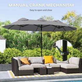 Double Sided Patio Umbrella, 9.5' Large Outdoor Market Umbrella with Push Button Tilt and Crank, 3 Air Vents and 12 Ribs, for Garden, Deck, Pool, Gray