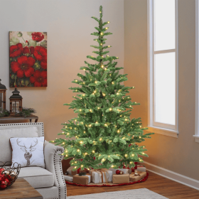 5ft Pre-Lit Christmas Tree with 200 Warm White LED Lights, 403 PE+PVC Tips, Realistic Layered Look