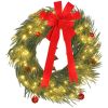 HOMCOM 36 Inch Christmas Wreath for Front Door with LED Lights, Prelit Christmas Wreath with 8 Modes and Ornaments, Green