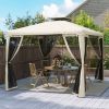 Outsunny 10' x 10' Gazebo Tent, Canopy with Mosquito Netting SideWalls, 2-Tier Vented Roof, Fabric for Garden, Lawn, Backyard, Taupe