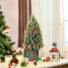 HOMCOM Tabletop Christmas Tree 1.5ft Flocked with Cranberries Pinecones Green White