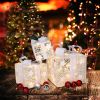 3PCS LED Lighted Christmas Gift Box Decoration â€“ Square ABS Plastic Rack with 60 Warm White Lights