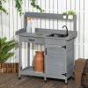 Outsunny Outdoor Potting Bench Table with Sink, Faucet and Drawer for Greenhouse, Garden, Patio, Gray