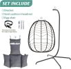 Foldable Hanging Egg Chair with Stand and Cushions, Outdoor Indoor Wicker Rattan Swing Chair with Headrest