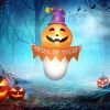 Outsunny 3.4ft Inflatable Halloween Window Sticker Ghost with Orange Face, Blow Up LED Display for Garden Indoor Outdoor