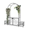 7.2FT Black Metal Garden Arbor with Arched Top Gate and Planter Boxes 16MM Tubing Iron Arch Trellis for Climbing Plants Outdoor Patio Lawn Backyard We