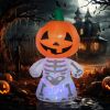 HOMCOM 6ft Halloween Inflatables Smiling Skeleton Ghost with Pumpkin Head Outdoor Decoration with Rotating LED Light