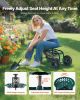 Outdoor Rolling Garden Cart with Swivel Seat All-Terrain Wheels Tool Tray 300lbs