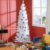 HOMCOM 7 FT Artificial Christmas Tree, Pencil Xmas Tree with Lights, Stand, 818 Tips, Holiday Home Indoor Decoration for Party, White