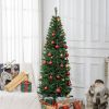 HOMCOM 6 FT Slim Christmas Tree, Pencil Xmas Artificial Tree w/ 618 Tips & Stable Stand, Holiday Party Decoration Indoors, Green