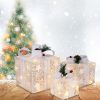 3PCS LED Lighted Christmas Gift Box Decoration â€“ Square ABS Plastic Rack with 60 Warm White Lights