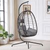 Foldable Hanging Egg Chair with Stand and Cushions, Outdoor Indoor Wicker Rattan Swing Chair with Headrest