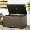 Outsunny Outdoor Deck Box, PE Rattan Wicker with Liner, Hydraulic Lift, and A Handle for Indoor, Outdoor, Patio, Pool, Toys, Garden Tools, Brown