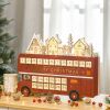 HOMCOM Christmas Advent Calendar Wooden with 12 Drawers Santa Claus Street House Bus Shape