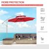 9' 2-Tier Cantilever Umbrella with Crank Handle, Cross Base and 8 Ribs, Garden Patio Offset Umbrella for Backyard, Poolside, and Lawn, Red