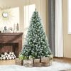 HOMCOM 6ft Artificial Flocked Hinged Christmas Tree, Snow-Dusted Full Fir Xmas Tree with Realistic Branches, 61 Pine Cones & 800 Tips, Green