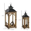 HOMCOM 2 Pack Large Rustic Lantern Decorative Hanging Wooden Metal Indoor Outdoor Black Dark Wood Color