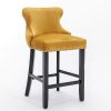 A&A Furniture,Contemporary Velvet Upholstered Wing-Back Barstools with Button Tufted Decoration and Wooden Legs, and Chrome Nailhead Trim