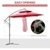 9' 2-Tier Cantilever Umbrella with Crank Handle, Cross Base and 8 Ribs, Garden Patio Offset Umbrella for Backyard, Poolside, and Lawn, Red