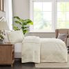 3 Piece Split Corner Pleated Quilted Bedspread Cream Queen