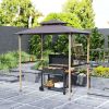 Outsunny 8' x 5' Grill Gazebo, Double Tiered Barbecue Grill Gazebo Shelter with 2 Side Shelves and 10 Hooks for Patio, Garden