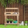 Outsunny Potting Bench Workstation with Wheels Sink Drawer Natural Wood Large Storage
