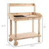 Outsunny Potting Bench Workstation with Wheels Sink Drawer Natural Wood Large Storage