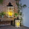 HOMCOM 31 22 Inch Rustic Lanterns Set of 2 Wooden Metal Decorative Hanging for Indoor Outdoor Black Distressed Natural Wood