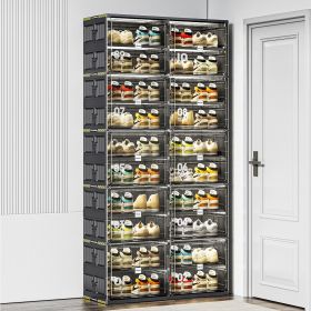 20 Grids Holds 40 Pairs Extra-Large Foldable Shoe Rack With Magnetic Doors (Color: black)
