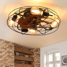 Lantern Style 20 Inch Farmhouse Low Profile Ceiling Fan Light (Color: black)