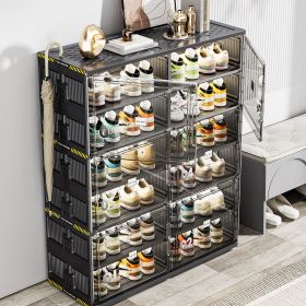12 Grids Holds 24 Pairs Extra-Large Collapsible Shoe Storage With Magnetic Doors (Color: black)